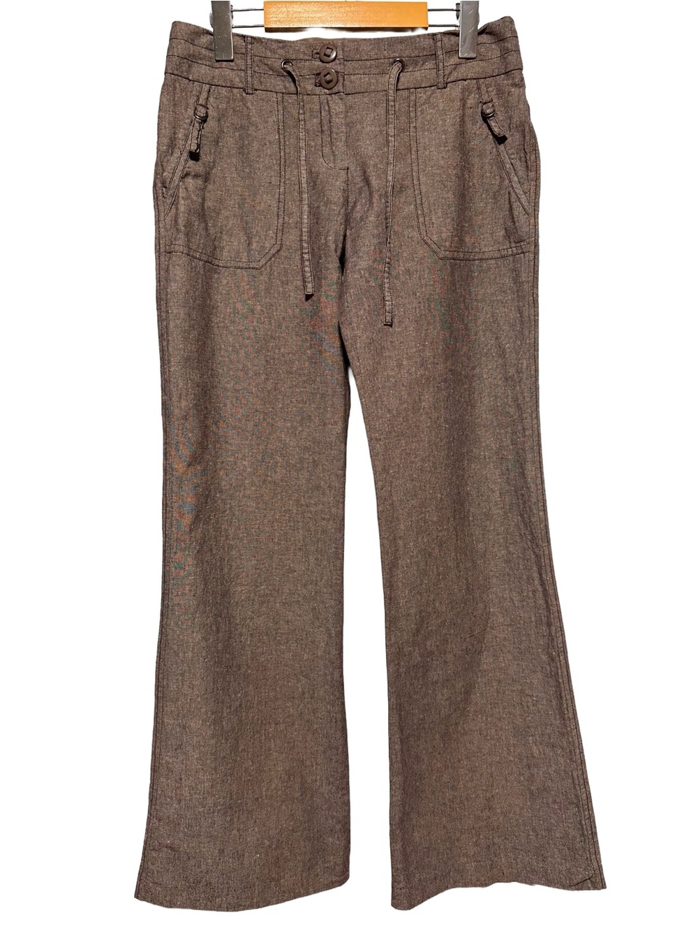 Chado Brown Linen Blend Wide Leg Pants Boho Cottagecore S